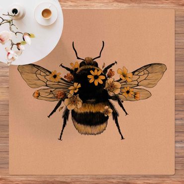 Cork mat - Illustration Floral Bumblebee - Square 1:1