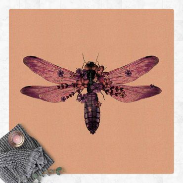 Cork mat - Illustration Floral Dragonfly  - Square 1:1
