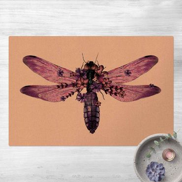 Cork mat - Illustration Floral Dragonfly  - Landscape format 3:2