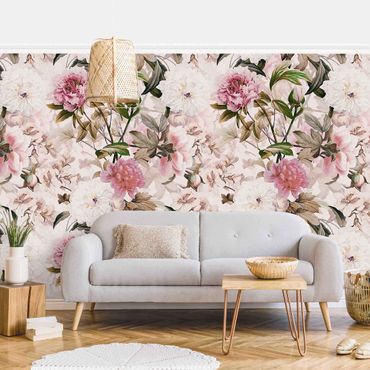 Wallpaper - Illustrated Peonies In Light Pink