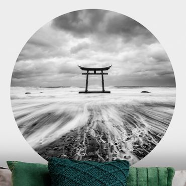 Self-adhesive round wallpaper - Japanese Torii In The Ocean