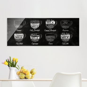 Glass print - Coffee Varieties Chalkboard - Panorama