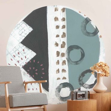 Self-adhesive round wallpaper - Carnival Of Forms In Teal III