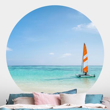 Self-adhesive round wallpaper - Catamaran At Sea In The Indian Ocean