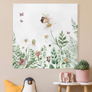 Print on canvas - Little elf in the fairytale meadow - Square 1:1