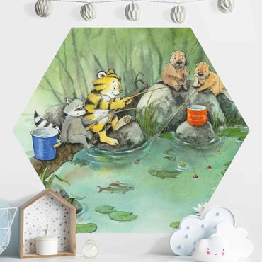 Self-adhesive hexagonal pattern wallpaper - Little Tiger - Fishing