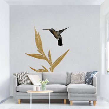 Walpaper - Hummingbird And Tropical Golden Blossom II