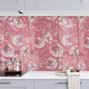 Kitchen wall cladding - Copper Engraving Pomegranates II