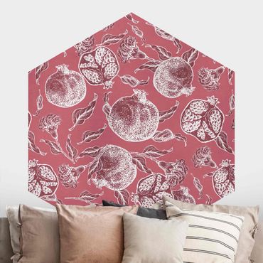 Self-adhesive hexagonal pattern wallpaper - Copper Engraving Pomegranates