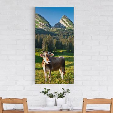 Print on canvas - Swiss Alpine Meadow With Cow