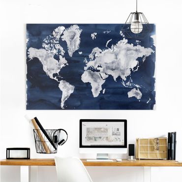 Print on canvas - Water World Map Dark