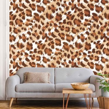 Wallpaper - Watercolour Leo-Print In Shades Of Brown