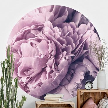 Self-adhesive round wallpaper - Purple Peony Blossoms