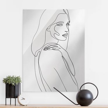 Glass print - Line Art Woman Shoulder Black And White - Portrait format