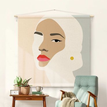 Tapestry - Line Art Portrait Woman Pastel Grey