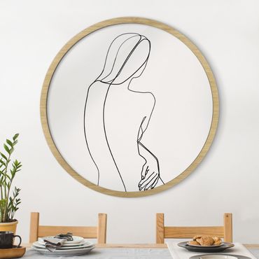 Circular framed print - Line Art Back Woman Black And White