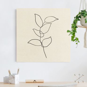 Natural canvas print - Line Art Twig Black And White - Square 1:1
