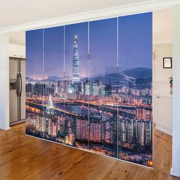 Sliding panel curtains set - Lotte World Tower At Night - Panel