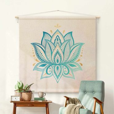 Tapestry - Lotus Illustration Mandala Gold Blue