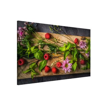 Magnetic memo board - Flowers Raspberries Mint