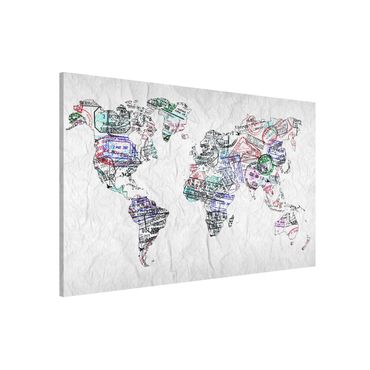 Magnetic memo board - Passport Stamp World Map