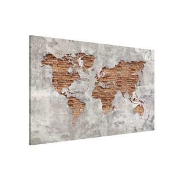 Magnetic memo board - Shabby Concrete Brick World Map