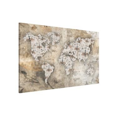 Magnetic memo board - Shabby Clocks World Map