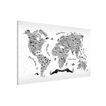 Magnetic memo board - Typography World Map White