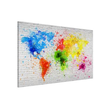 Magnetic memo board - White Brick Wall World Map