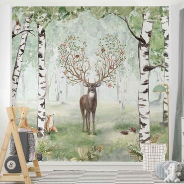 Wallpaper - Majestic deer in the birch forest