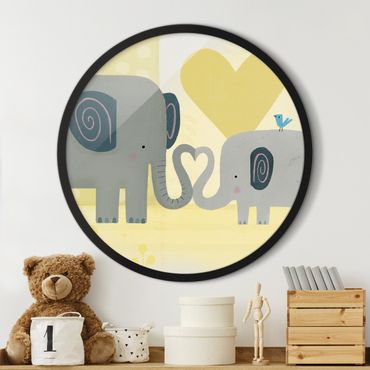 Circular framed print - Mum And I - Elephants