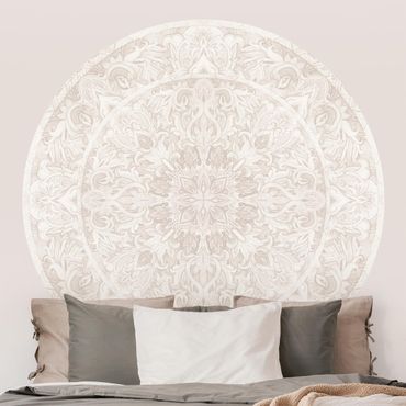 Self-adhesive round wallpaper - Mandala Watercolour Ornament Beige