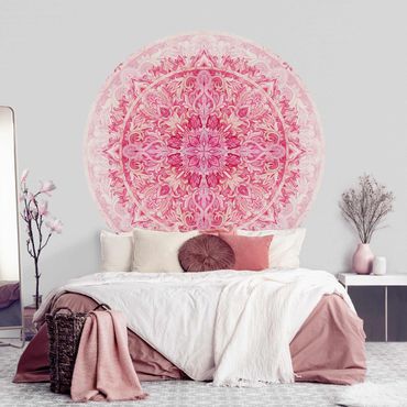 Self-adhesive round wallpaper - Mandala Watercolour Ornament Pattern Pink