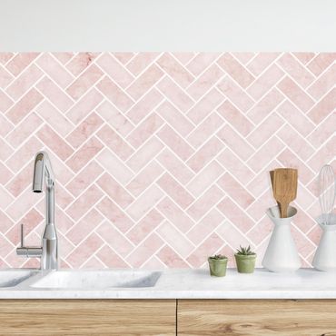 Kitchen wall cladding - Marble Fish Bone Tiles - Antique Pink