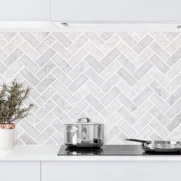 Kitchen wall cladding - Marble Fish Bone Tiles - Grey