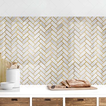 Kitchen wall cladding - Marble Fish Bone Tiles - Light Greyish Gold
