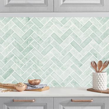 Kitchen wall cladding - Marble Fish Bone Tiles - Mint