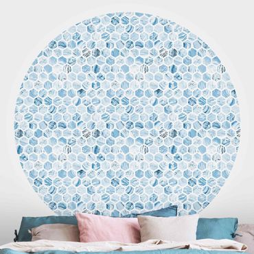 Self-adhesive round wallpaper kitchen - Marble Hexagons Blue Shades