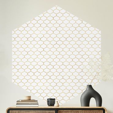 Self-adhesive hexagonal pattern wallpaper - Moroccan Watercolour Line Pattern Gold