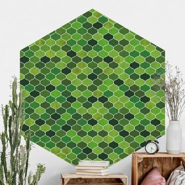 Self-adhesive hexagonal pattern wallpaper - Moroccan Watercolour Pattern Green