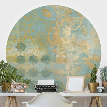 Self-adhesive round wallpaper - Moroccan Collage In Gold And Turquoise II