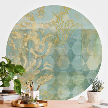 Self-adhesive round wallpaper - Moroccan Collage In Gold And Turquoise
