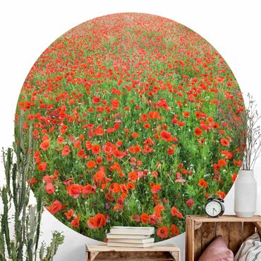 Self-adhesive round wallpaper - Poppy Field