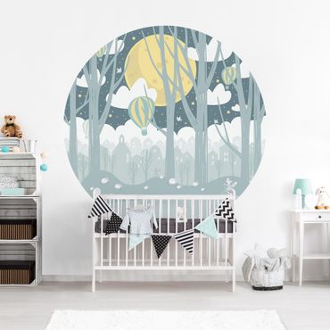 Self-adhesive round wallpaper kids - Moon With Trees And Houses