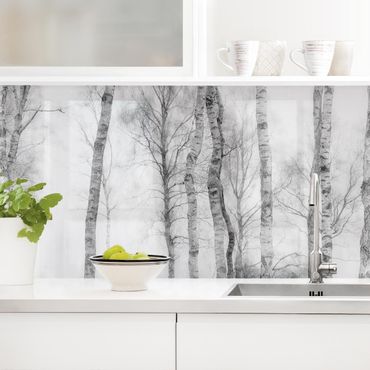 Kitchen wall cladding - Mystic Birch Forest Black And White