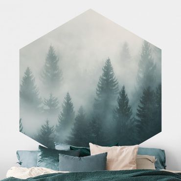 Self-adhesive hexagonal pattern wallpaper - Coniferous Forest In Fog