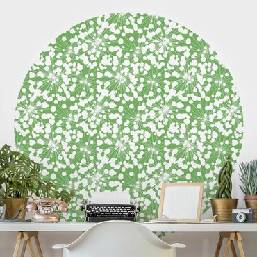 Self-adhesive round wallpaper - Natural Pattern Dandelion With Dots In Front Of Green