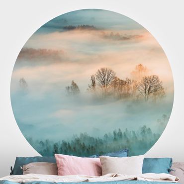Self-adhesive round wallpaper forest - Fog At Sunrise