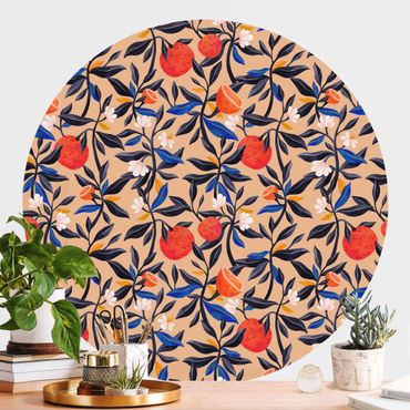 Self-adhesive round wallpaper - Oranges With Leaves