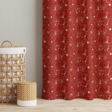 Curtain - Outline Flower Pattern - Red